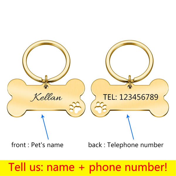 Personalized Collar Pet ID Tag Engraved Dog Name Pendant Keyring Bone Shape