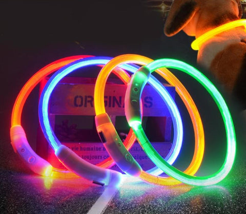 LED Light Up USB Rechargeable Dog Collars, Luminous Night Collar - 8 Color