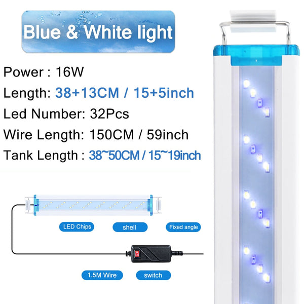 Super Slim LED Aquarium Lighting Fixture and Lamp Aquatic Plant Light 18-75cm Extendable Waterproof