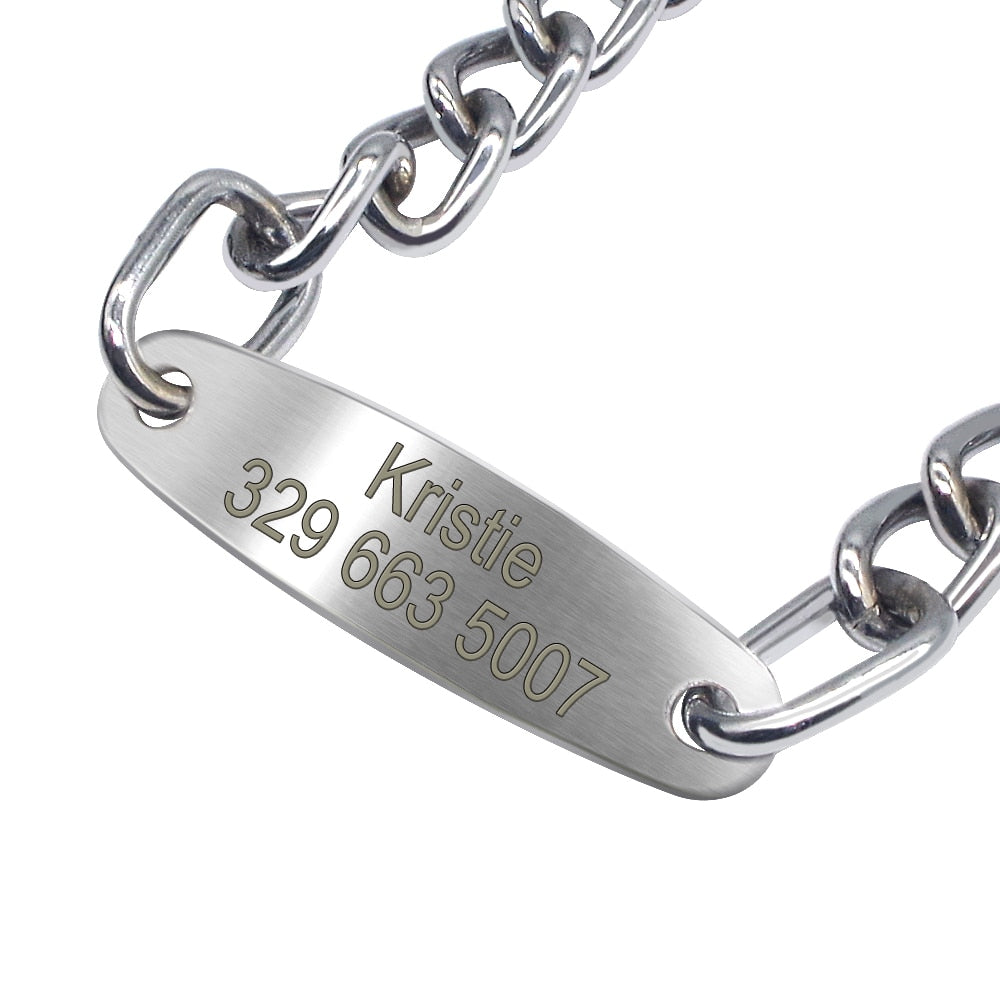 Personalized Dog Chain Collar with Custom Engraved ID Pendant
