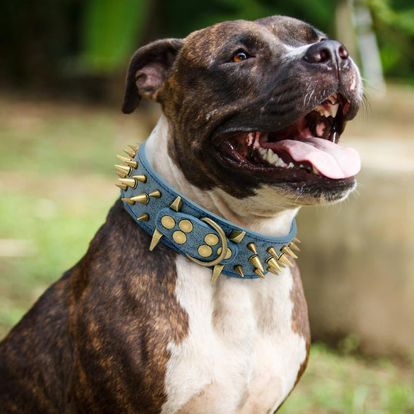 Cool Spikey Studded Dog Collar Artifical Leather Pet Collars for German Shepherd Mastiff Rottweiler Bulldog
