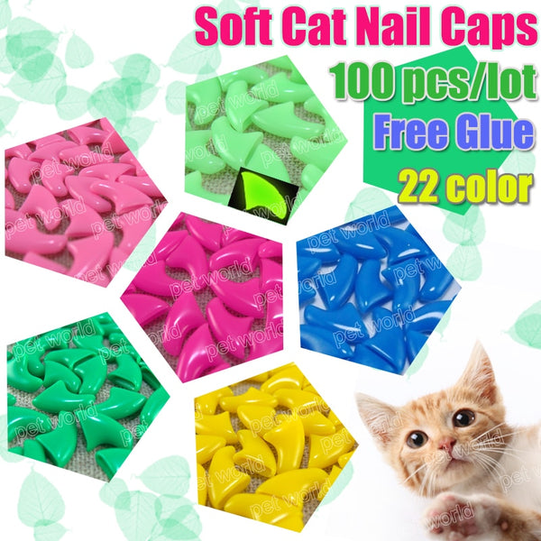 Pet World Soft Silicone Cat Nail Caps 100 Piece Set, XS-S-M-L Size