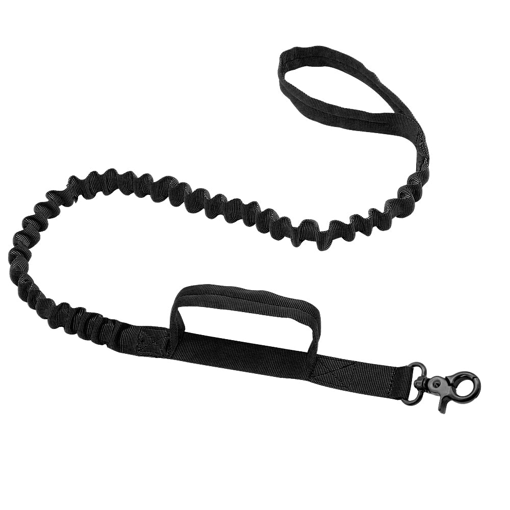 Military Style Tactical Dog Leash Nylon Bungee Training Leashes - Black Color