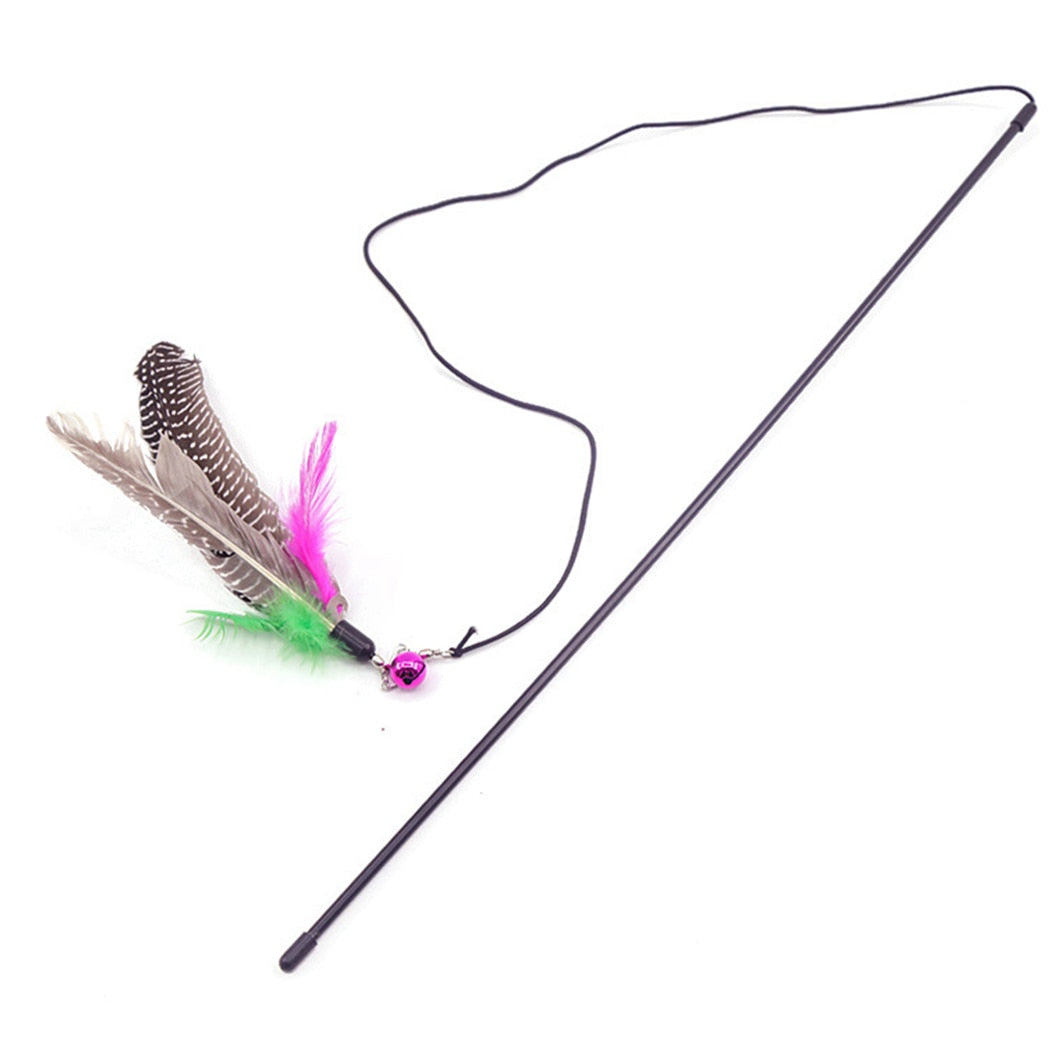 Feather, Mice Wand Stick with Bell Interactive Cat Toys