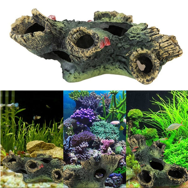 Resin Hollow Tree Trunk Aquarium Decoration Fish Reptile Habitat Landscaping