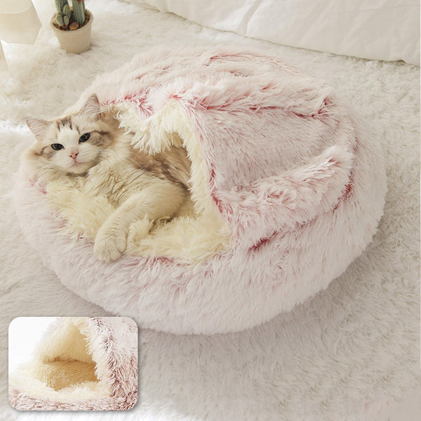 Round Plush Pet Bed Dog Cat Beds Soft Warm Plush House Nest with Lid