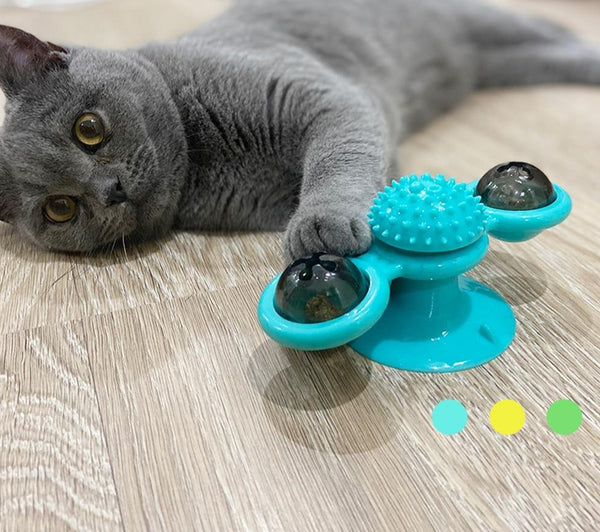 Rotating Windmill Toy For Cats with LED Light and Massager