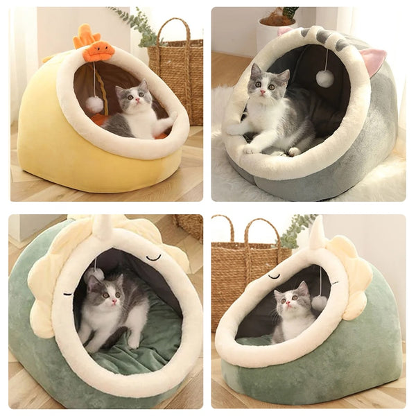 Sweet Cat Bed Warm Pet Basket Cozy Kitten Lounger Cushion Cat Cave House Tent Soft Material