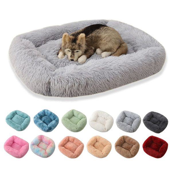 Square Dog & Cat Bed Long Plush Solid Color Pet Beds Warm Sleeping Mats