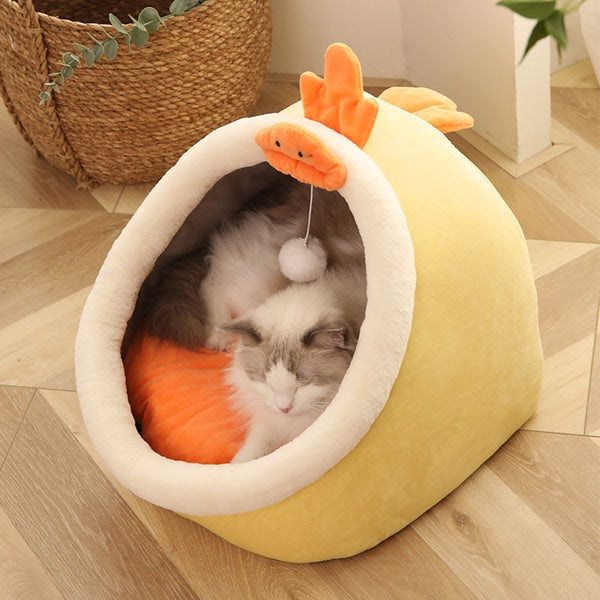 Sweet Cat Bed Warm Pet Basket Cozy Kitten Lounger Cushion Cat Cave House Tent Soft Material