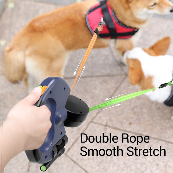 Double Retractable Dog Leash with Spotlight, Adjustable Dual Pet Leash Rope For Two Dogs Outdoors Walk