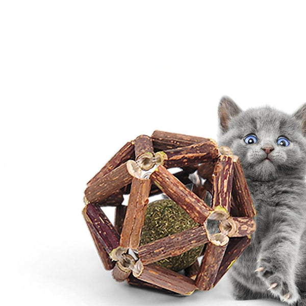 Wooden Polygonum Balls with Catnip Ball Inside Cat Toys