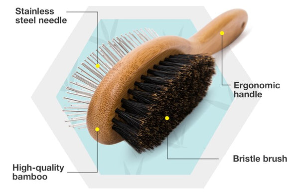Pet Fur Grooming Combs and Brushes, Wooden Handle Square Head, Curved, Stainless Steel & Double-sided Brushes & Bristles