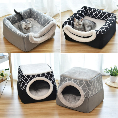 Foldable Pet Bed for Cats & Dogs, Soft Nest Cave House Sleeping Bag Mat Pad Tent Warm Cozy Beds 2 Size L XL 2 Colors