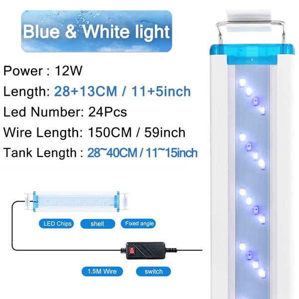 Super Slim LED Aquarium Lighting Fixture and Lamp Aquatic Plant Light 18-75cm Extendable Waterproof