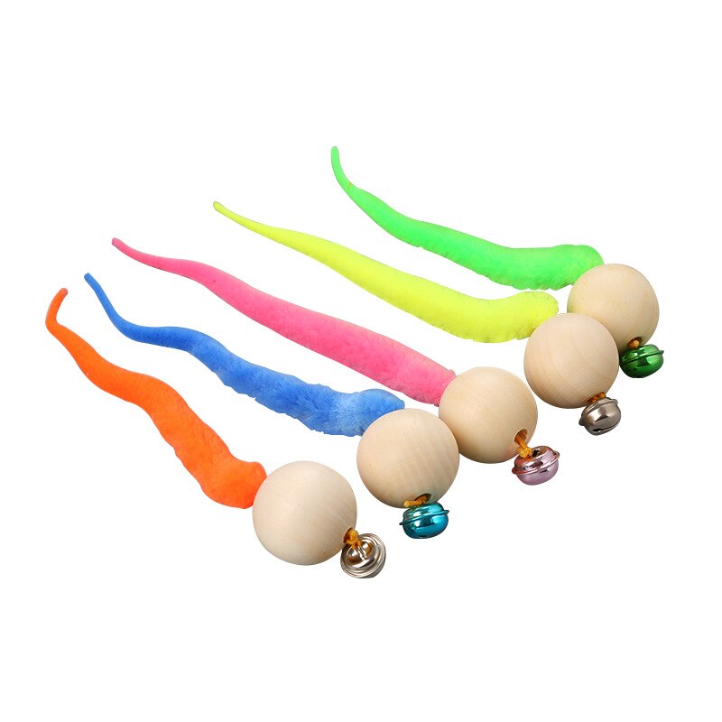 Wiggly Worm Tail Wooden Ball with Bell Toy for Cats - 5 Piece