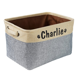 Personalized Pet Dog Cat Toy Storage Basket, Foldable Canvas Bag