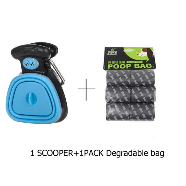 Pet Travel Foldable Pooper Scooper With 1 Roll Decomposable Bags - Blue Set