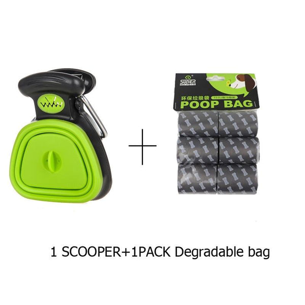 Pet Travel Foldable Pooper Scooper With 1 Roll Decomposable Bags - Green Set