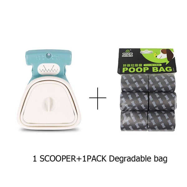 Pet Travel Foldable Pooper Scooper With 1 Roll Decomposable Bags - White Blue Set