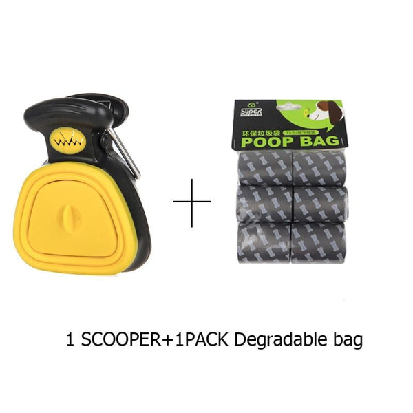 Pet Travel Foldable Pooper Scooper With 1 Roll Decomposable Bags - Yellow Set