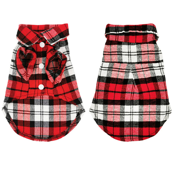 Plaid Shirts for Cats, Small to Medium Size Dogs, Cotton Pet Clothes T-Shirt