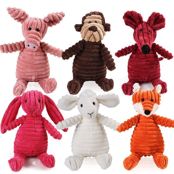 Pig, Monkey, Mouse, Bunny, Sheep, Fox Shape Plush Chew Toys for Dogs