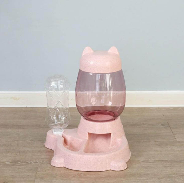 Automatic Food and Water Dispenser for Cats, Stores 2.2L Food and 528ml Water - Pink Color