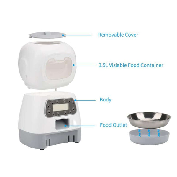 3.5L Automatic Pet Feeder Smart Timer Food Dispenser For Cats, Dogs