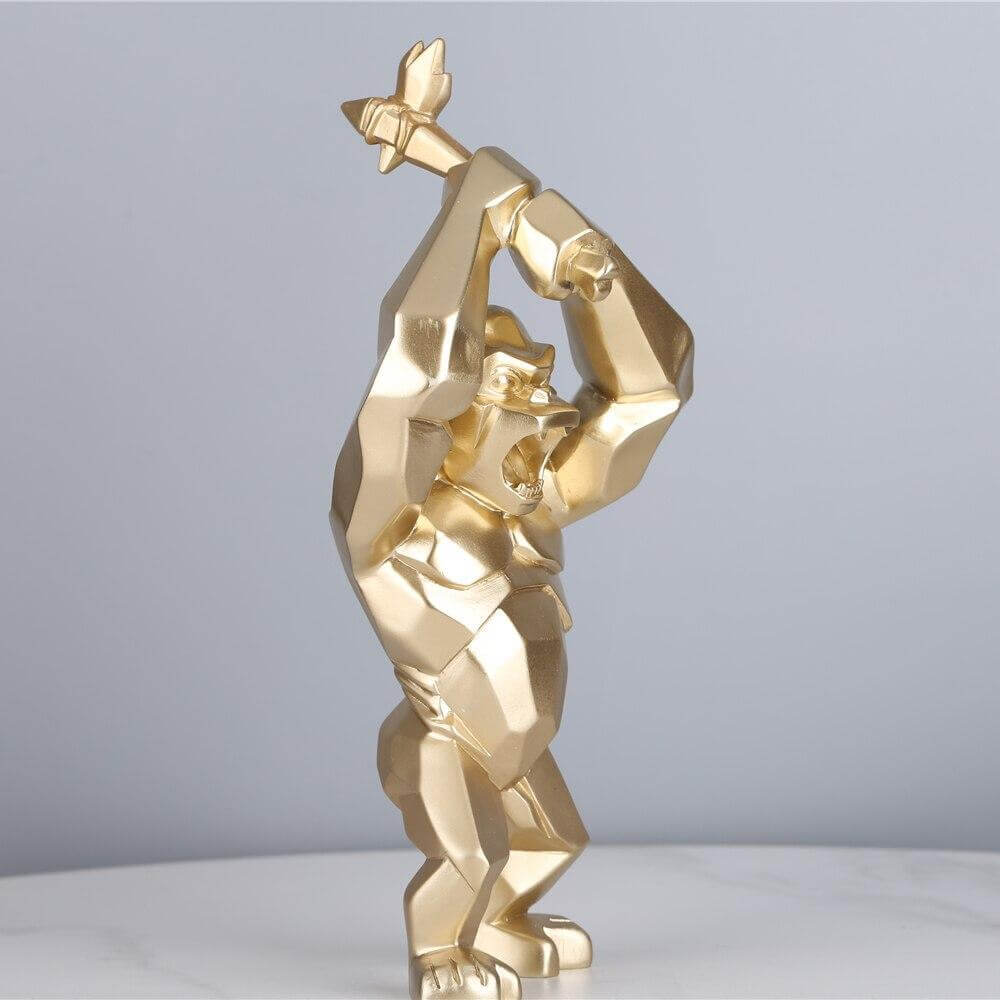 Resin Gorilla Figurine - Gold Color