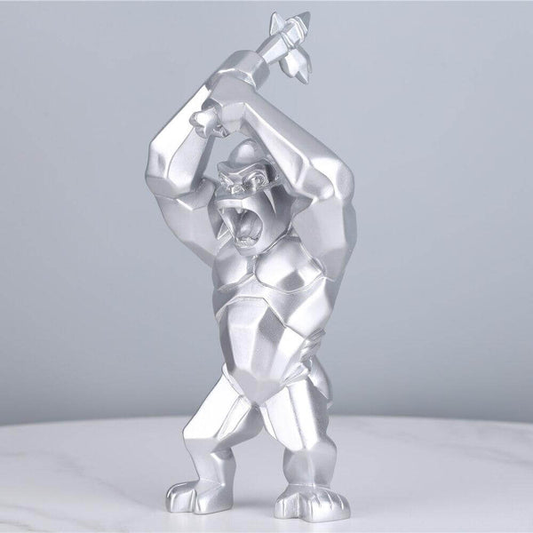 Resin Gorilla Figurine - Silver Color