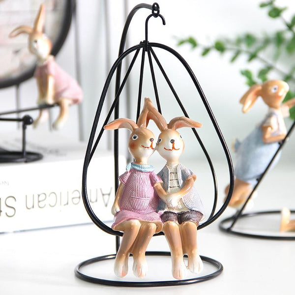 Playful Bunny Pair Home Decoration Figurines