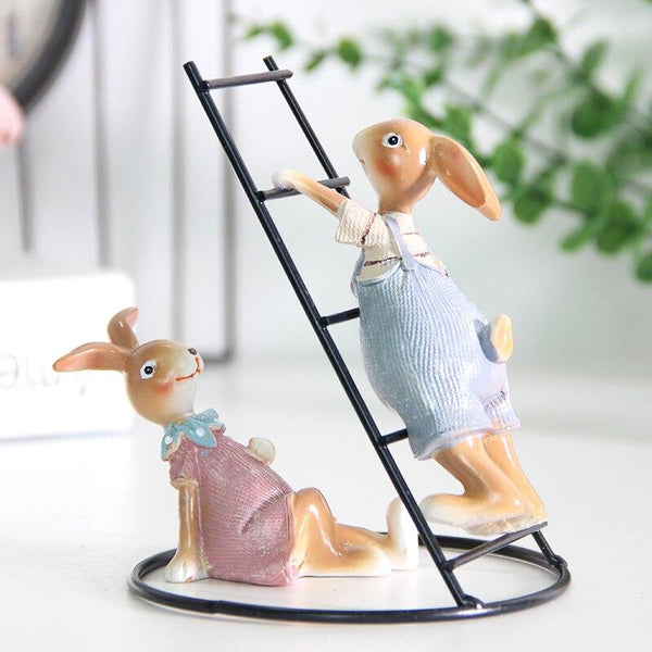 Playful Bunny Pair Home Decoration Figurines