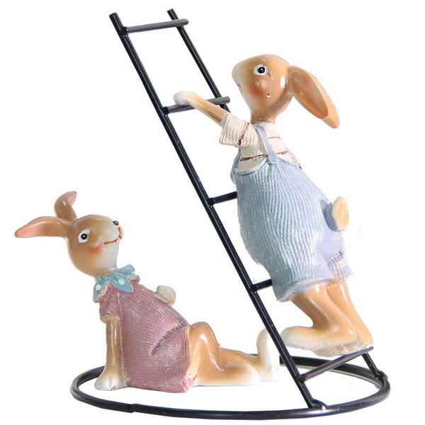 Playful Bunny Pair Home Decoration Figurines Ladder