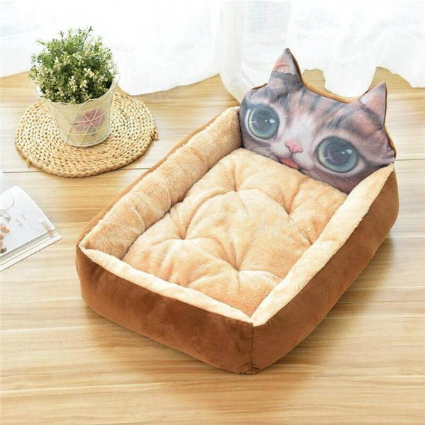 Cartoon Animal Shape Pet Beds for Cats, Dogs Various Styles - Brown Color Cat Shape