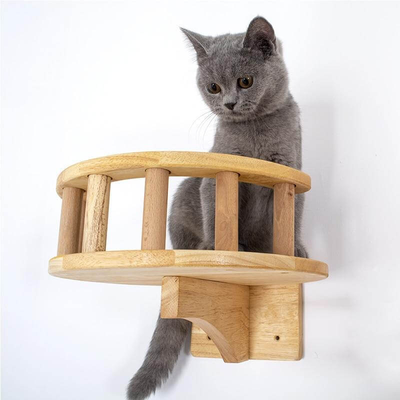 Cat Furniture Wooden Wall Mounted Lookout Balcony with Guardrails - Wood Material