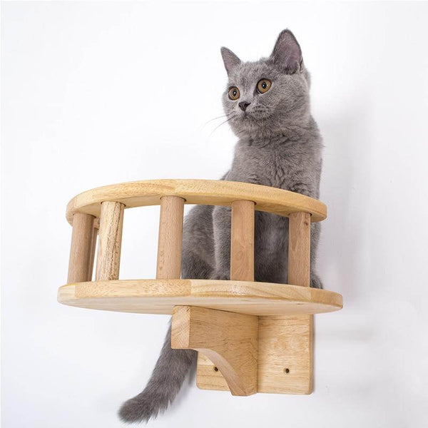 Cat Furniture Wooden Wall Mounted Lookout Balcony with Guardrails