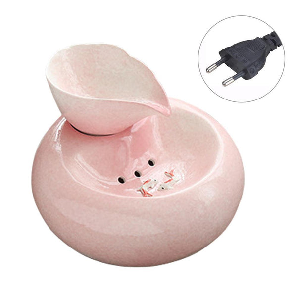 Ceramic Water Dispenser Smart Pet Drinking Fountain Automatic Water Circulation 1.5L - Pink Color EU Plug