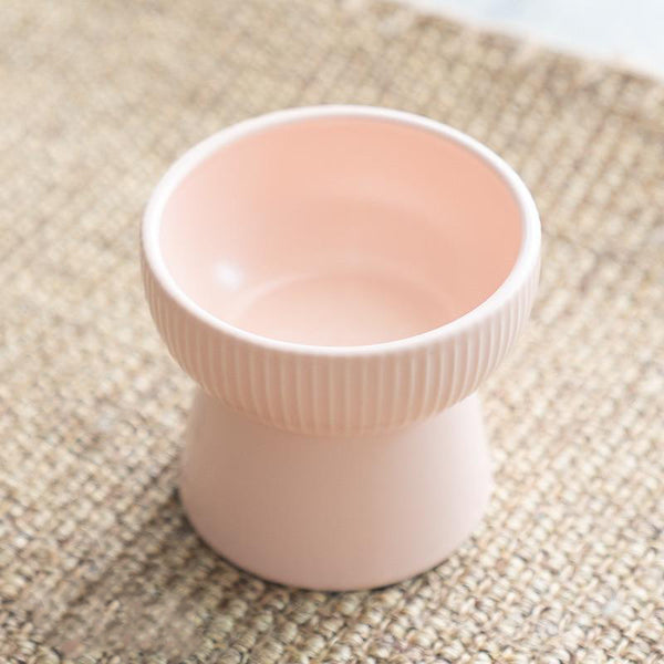 High Foot Cat Food Bowl Stripe Design Pet Food Bowls - Pink Color