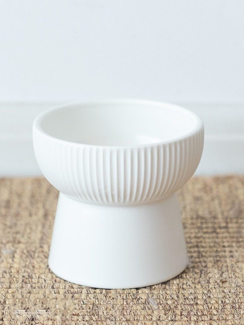 High Foot Cat Food Bowl Stripe Design Pet Food Bowls - White Color