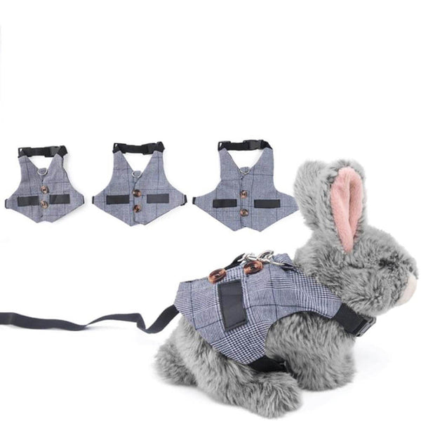 Adjustable Harness Chest Strap Vest with Leash for Small Pets - Plaid Design