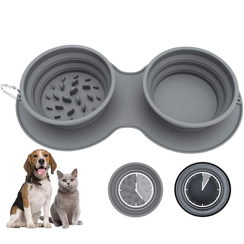 Collapsible Dog Cat Bowl Slow Feeder Adjustable Silicone Portable Non-skid Water Food Pet Bowls