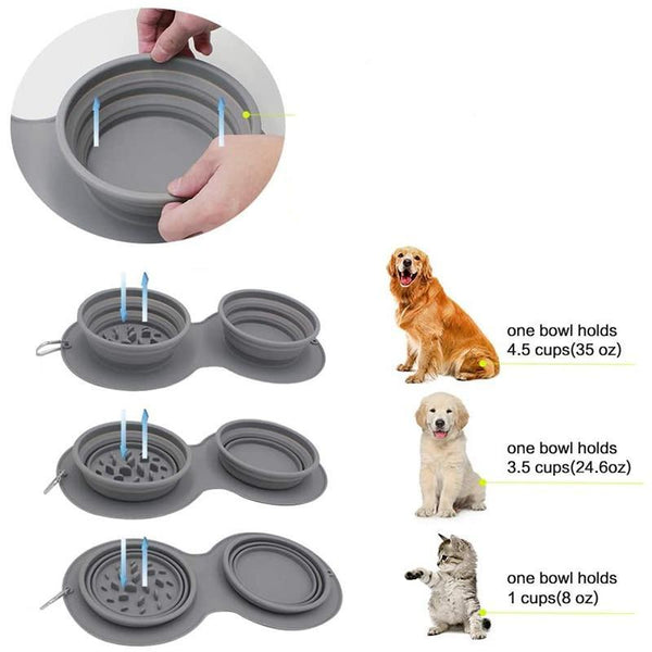 Collapsible food bowls are adjustable to fit different sizes of pets