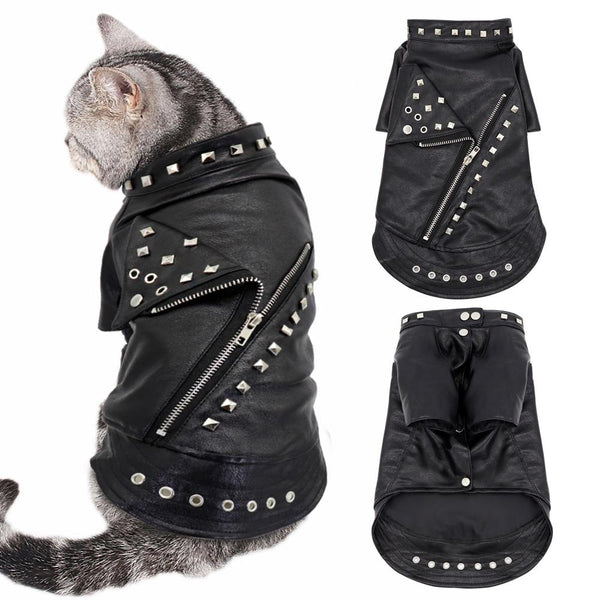 Cool Leather Jacket Pet Clothes for Cats, Small Dogs