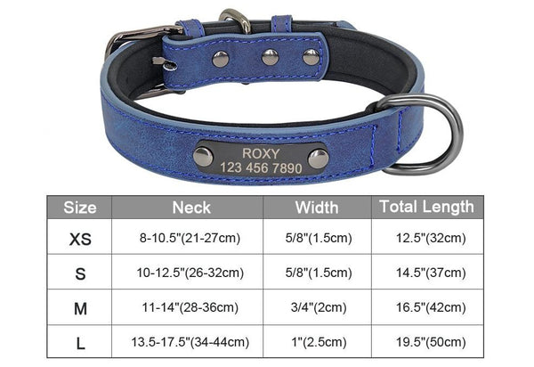 Custom Engraved Dog Collar, PU Leather Personalized Collars, Multi-Color - Blue and Black Color