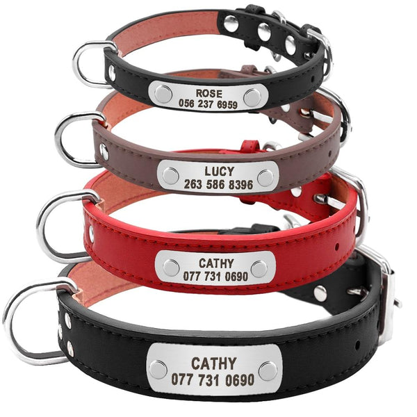 Custom Engraved Dog Collar, PU Leather Personalized Collars, Multi-Color - Durable