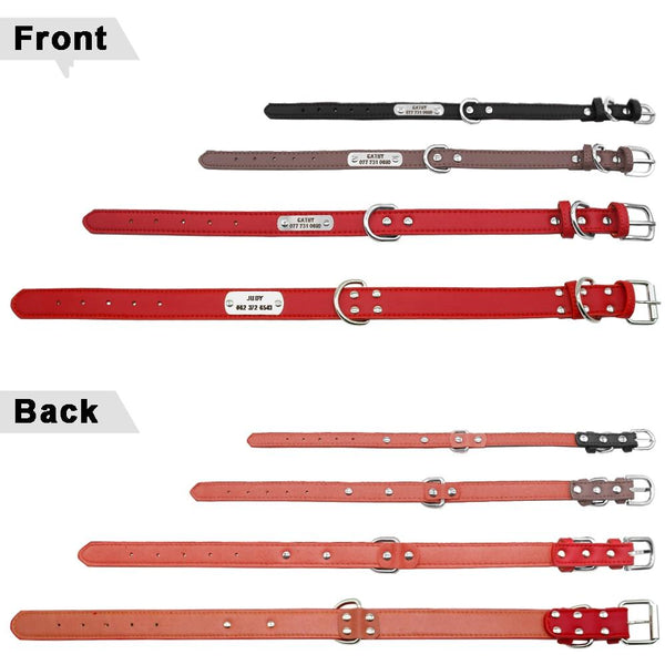 Custom Engraved Dog Collar, PU Leather Personalized Collars, Multi-Color - Front and Back View