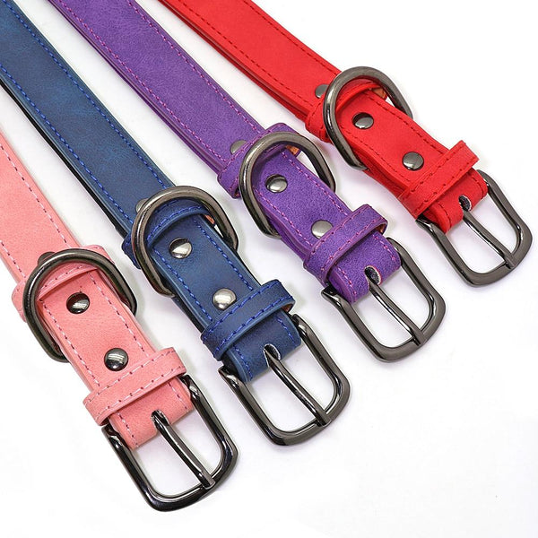 Custom Engraved Dog Collar, PU Leather Personalized Collars, Multi-Color - Metal Hardware