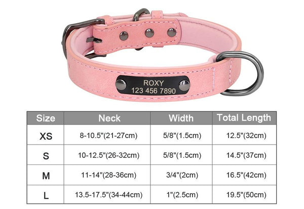 Custom Engraved Dog Collar, PU Leather Personalized Collars, Multi-Color - Pink Color