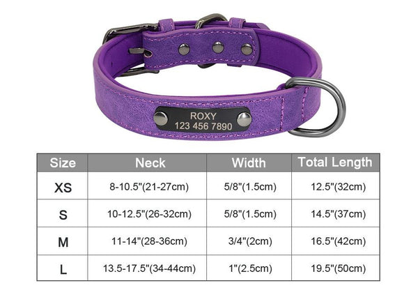 Custom Engraved Dog Collar, PU Leather Personalized Collars, Multi-Color - Purple Color